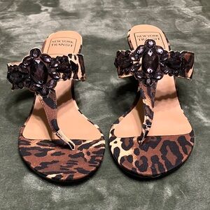 New York Transit Animal Print Sandals with Black Embellishment